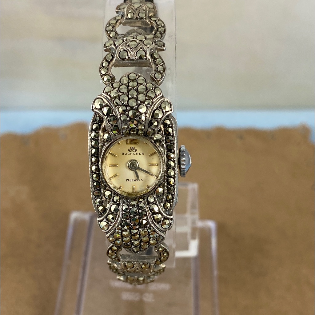 Vintage Swiss Bucherer 800 Silver Marcasite Watch